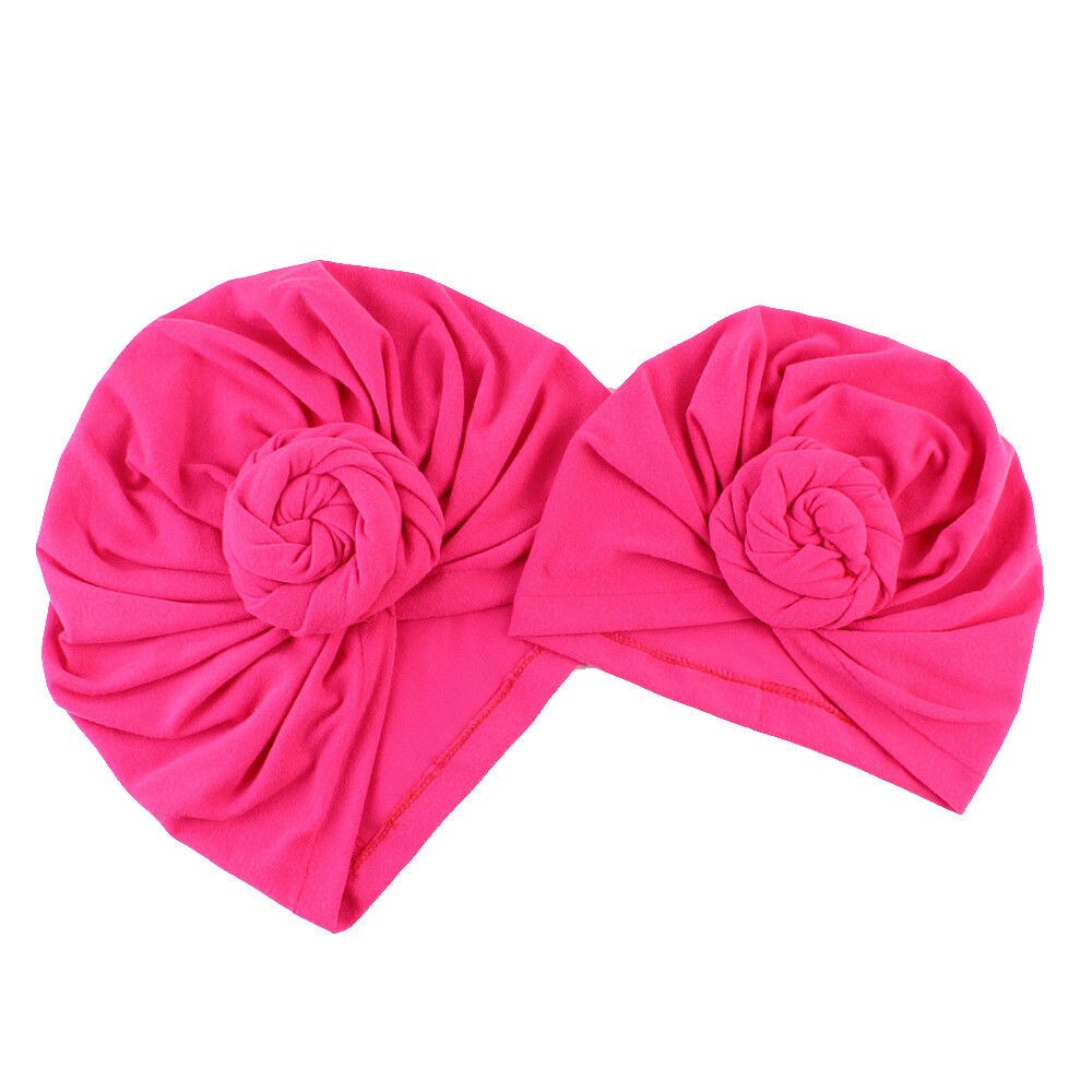 Turban knut bobble mössa 1 st mamma barn bebis pojkar tjejer vinter varm stickad mössa solid knut mjuka familjekepsar: Rosröd / Barn