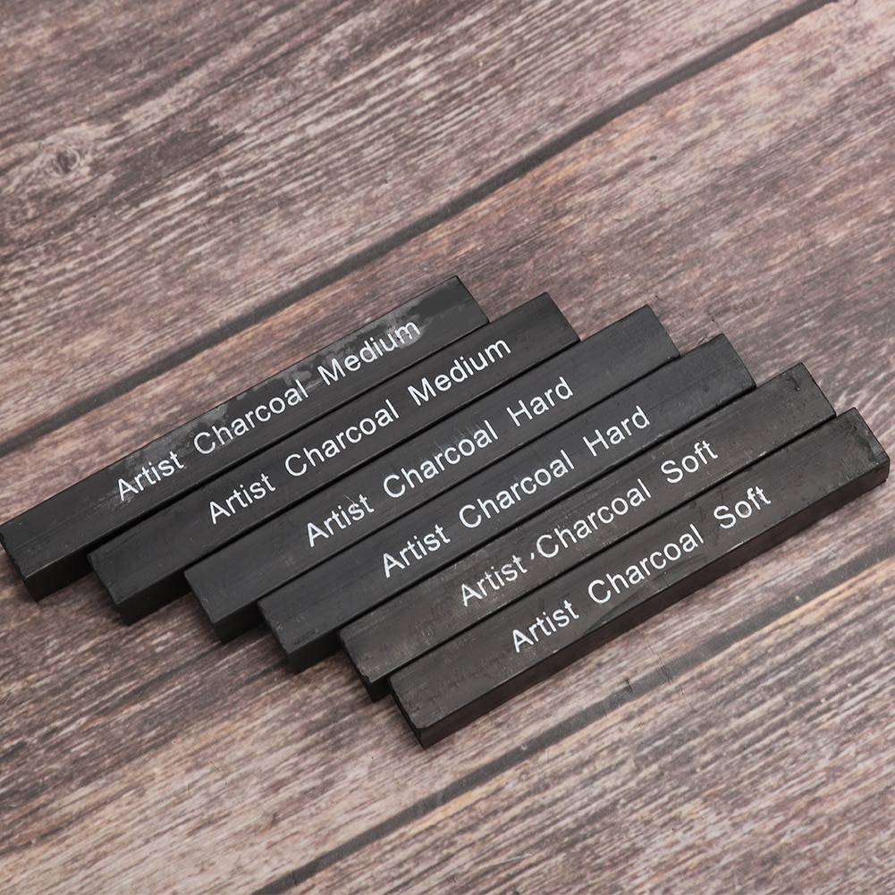 6Pcs Compressed Charcoal Sticks Carbon Pencil High Black Square Soft Medium Hard Graphite Drawing Pencil Art Suppl​​
