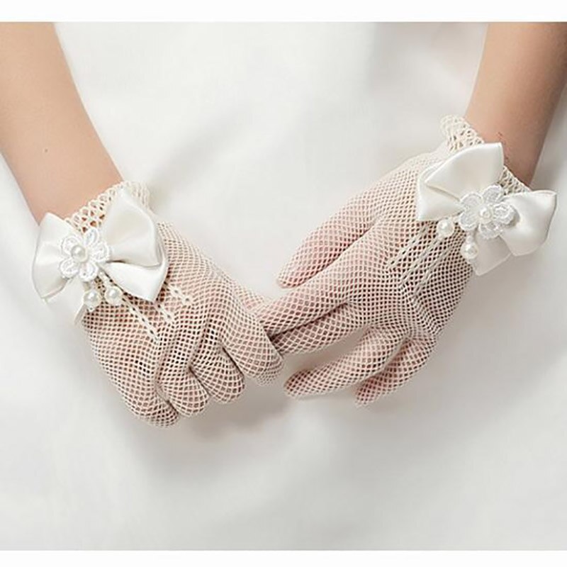 Girls Gloves Wedding Princess Glove Mesh Bowknot Performance Glove Children Party Birthday Ceremony Celebration Accessories