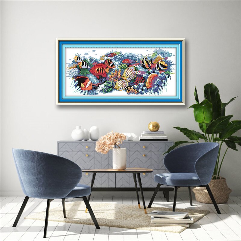 Joy sunday Needlework Tropical fish Printed On Canvas Cross Stitch Kits Embroidery Set DIY Handmade Beginner Art Crafts