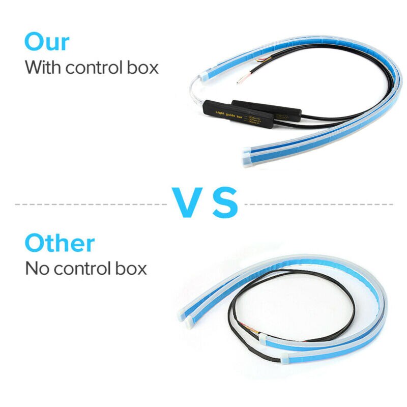 2pcs 60CM Slim White Amber Sequential Flexible LED DRL Turn Signal Strip IP68 Waterproof Headlight Turning Light