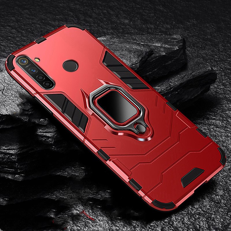 For OPPO Realme C3 Case Ring Holder Armor Bumper Back Cover For Realme C3 C11 6 Pro 6i Phone Case Finger Ring: For Realme C3 / Red