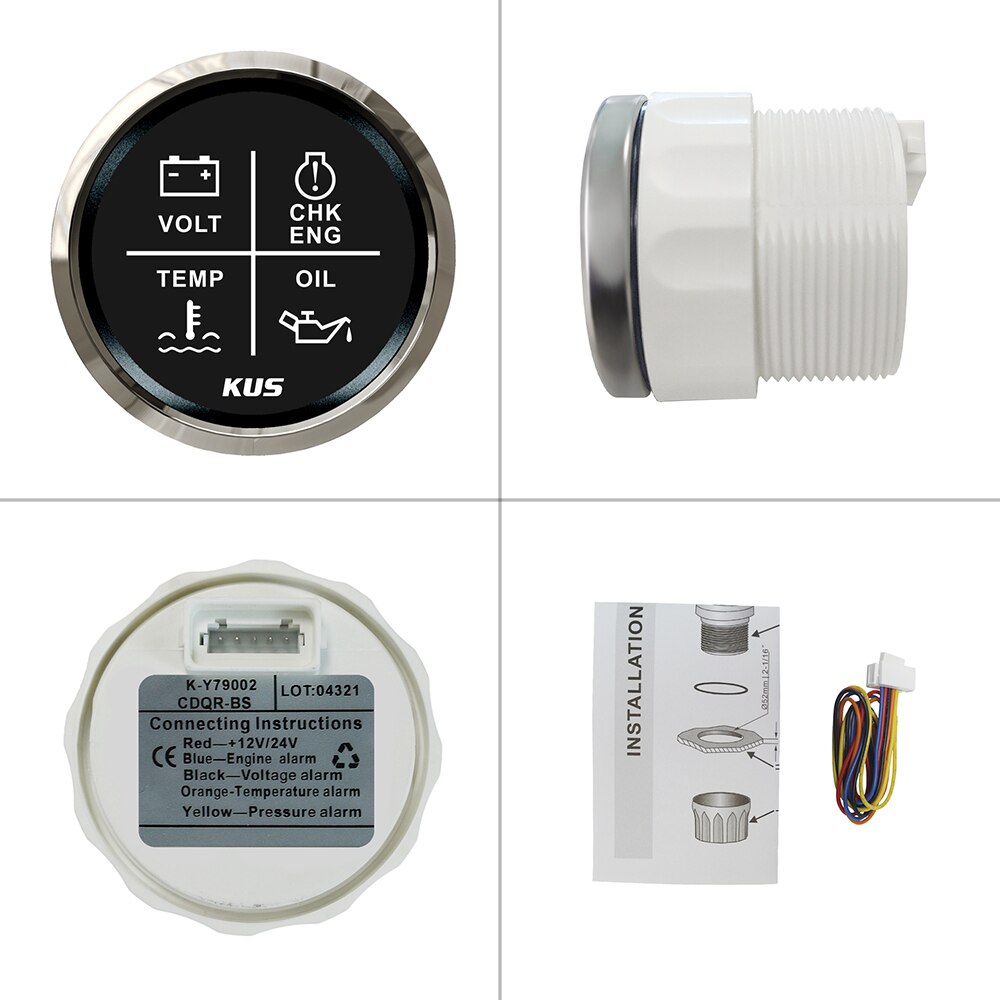 KUS – jauge d&#39;alarme de moteur 52mm, 4led, pour voiture et bateau