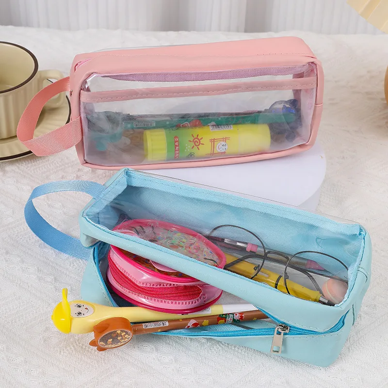 Pvc Large Capacity Pencil Case Clear Pencil Pouch With Zipper Pen Holder Bag Desk Stationery Organizer Transparent Makeup Bag