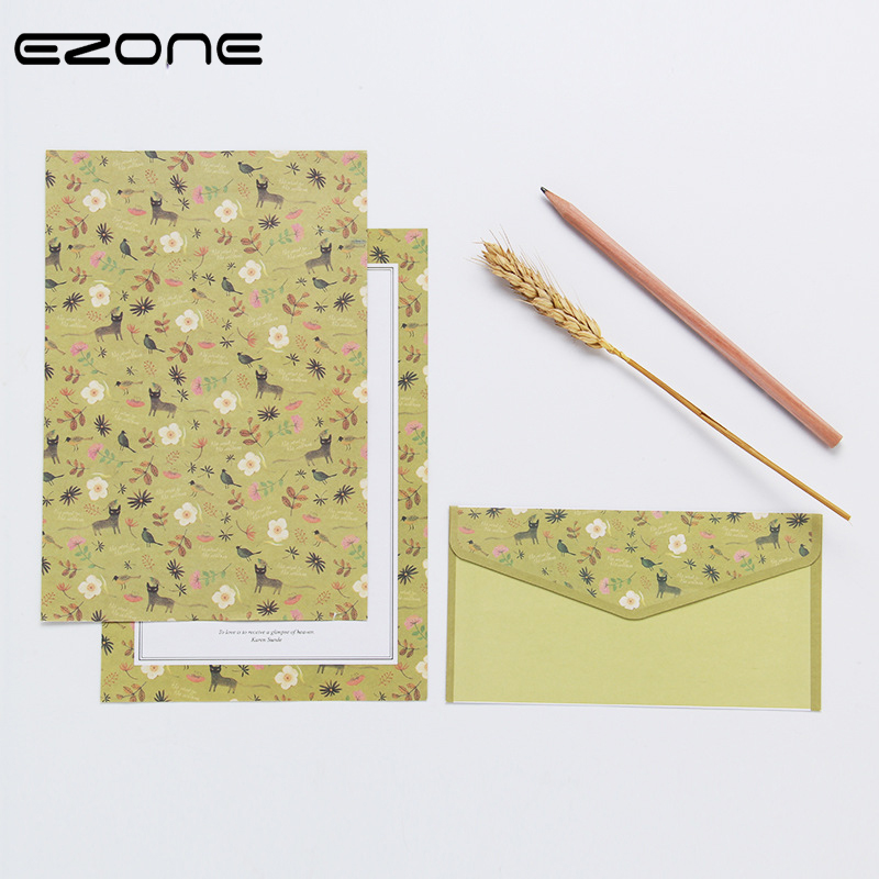 EZONE A5 6Stck Schreiben Papier + 3Stck Umschlag setzt SchöNe Blume aufbringen Linie Seite Literarischen Stil Schreibwaren Papier knapp Papier