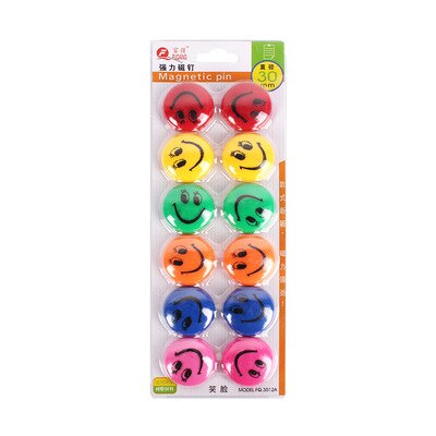 Kleurrijke circulaire magnetische gesp en schoolbord magneet absorber onderwijs whiteboard magneet absorber pin 30mm: Smile Face 12pcs M