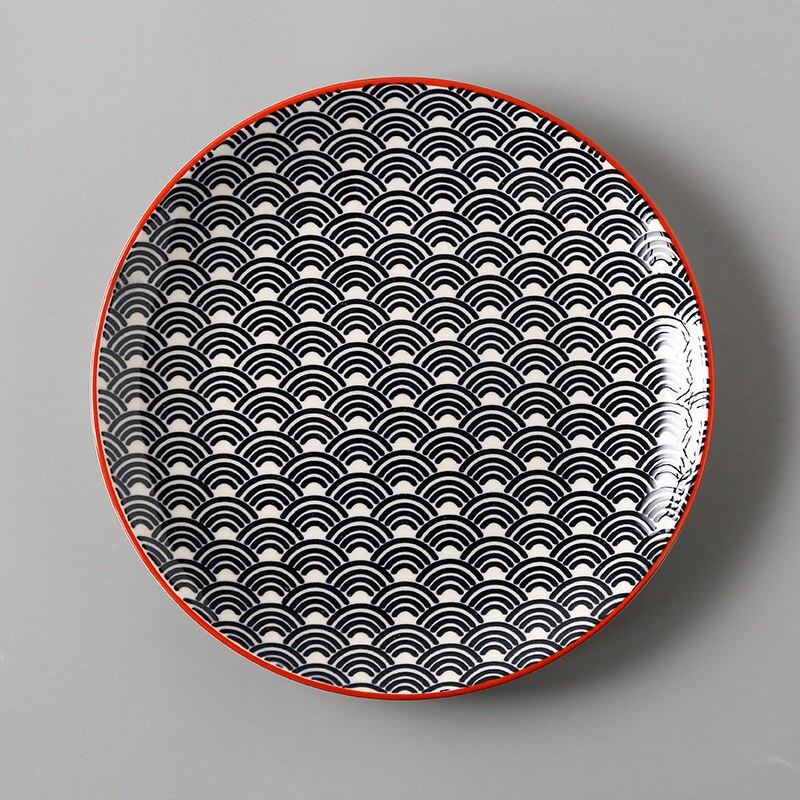 Japanese Style 8 inch Simple Household Round Shallow plate ceramic plate food dinner plates Steak Dishes pratos vaisselle piatti: Blue Wave 8 inch