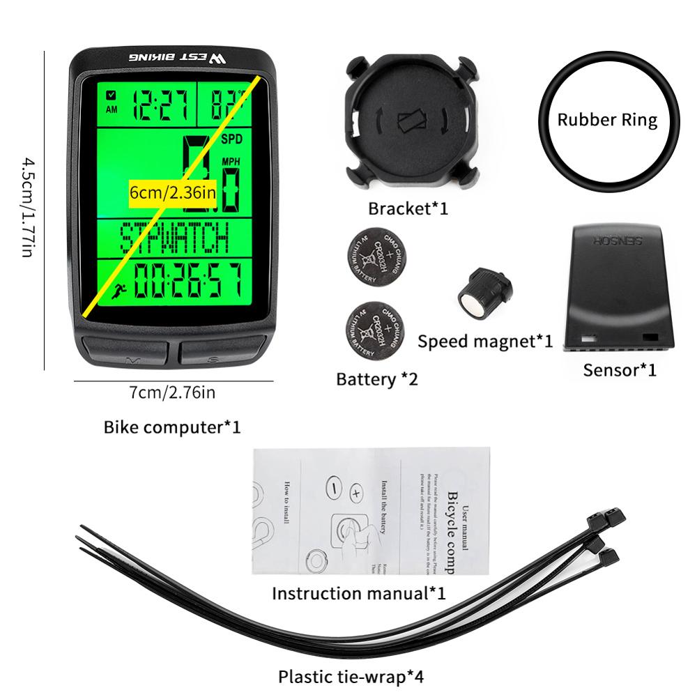 WEST BIKING 5 Language LED Bicycle Computer Wireless IPX7 Waterproof Cycling Bike Odometer Stopwatch Speedometer Bike Computer: Default Title