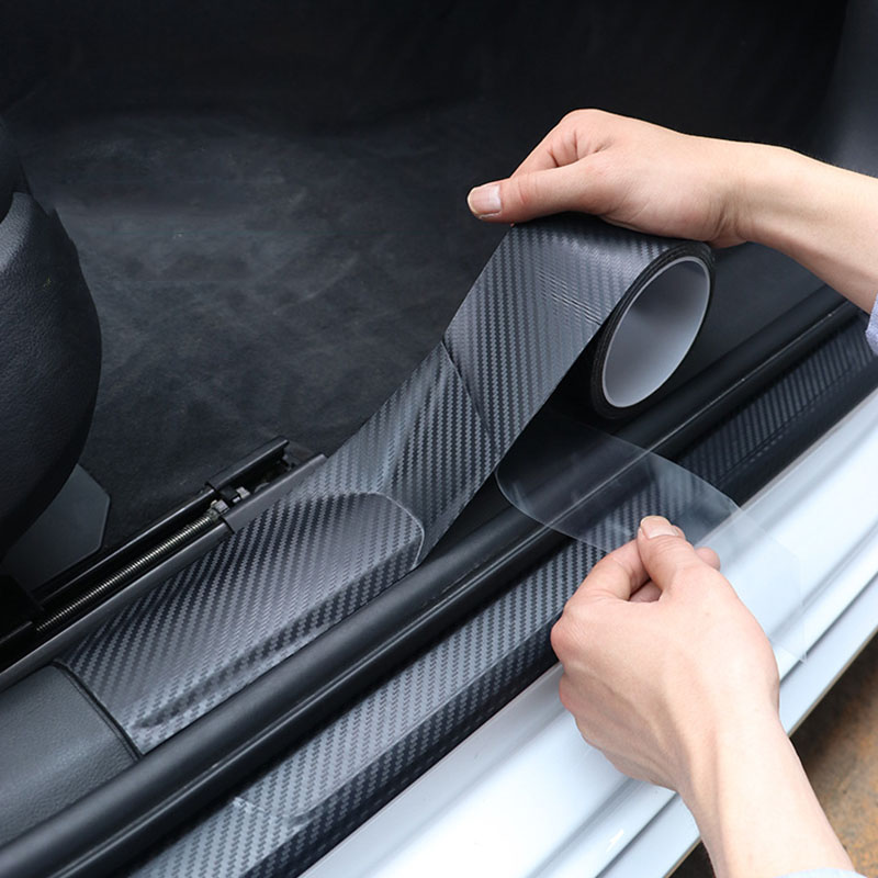 Rollo de cinta adhesiva de vinilo de liberación de aire de fibra de carbono 3D negra, protector de borde de coche, pegatina deflectora de puerta antiarañazos, cinta anticolisión