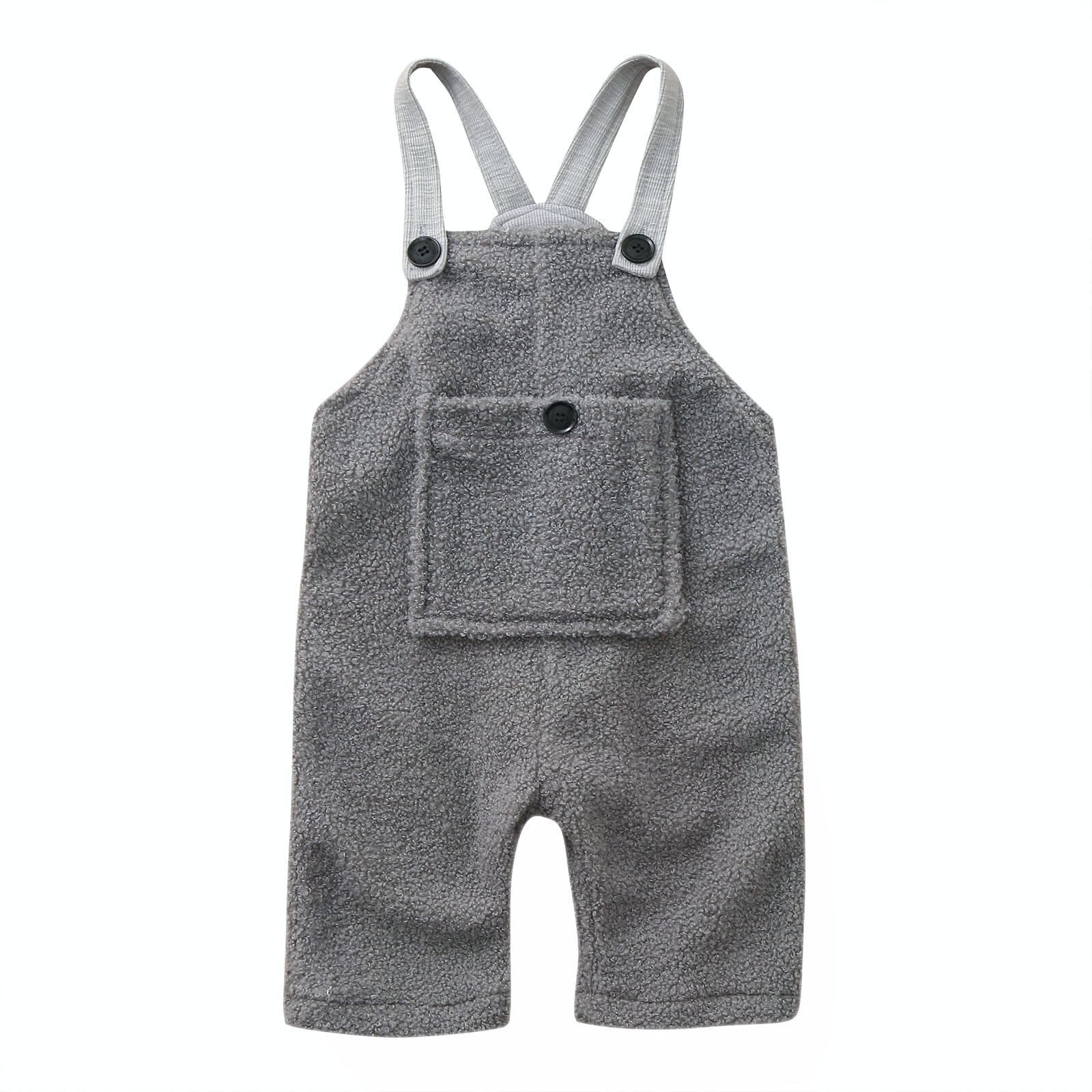 Toddler Kids Baby Girl Boys Solid Flannel Suspender Pants Overalls Warm Winter baby kids clothes baby girls boys Overalls: GY / 80