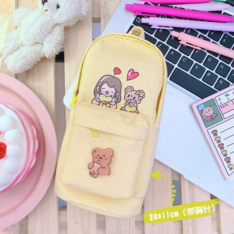 Creatieve Leuke Meisje Canvas Etui Schoolbenodigdheden Briefpapier School Leuke Pennenbakje Pencilcase Potlood Tas: Yellow