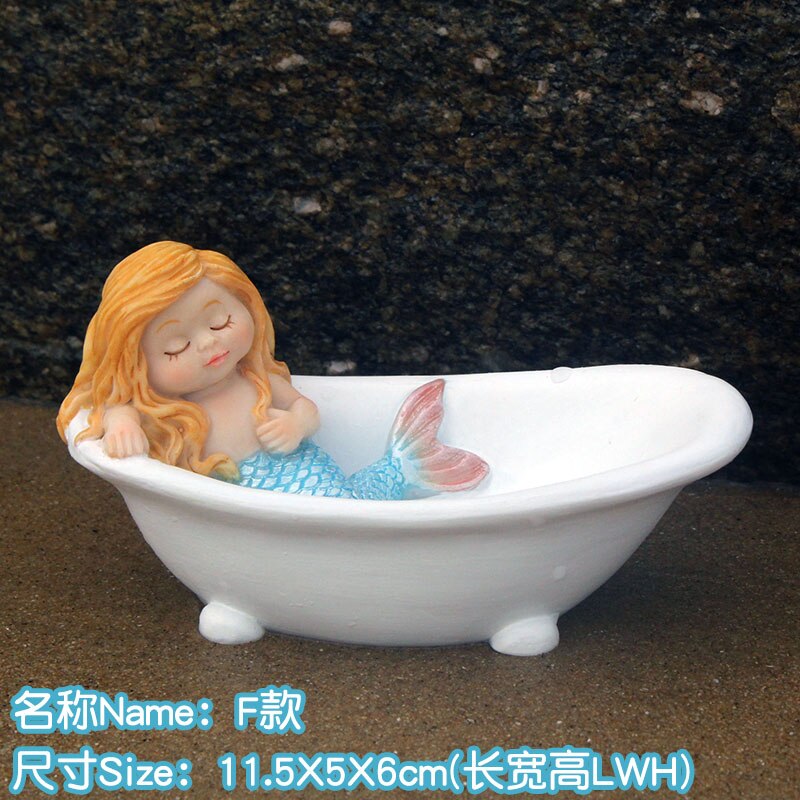 VILEAD Cute Sleeping Mermaid Figurines for Aquarium Miniature Fairy Garden Cake Decorations Resin Room Decor Accessories Shells: F