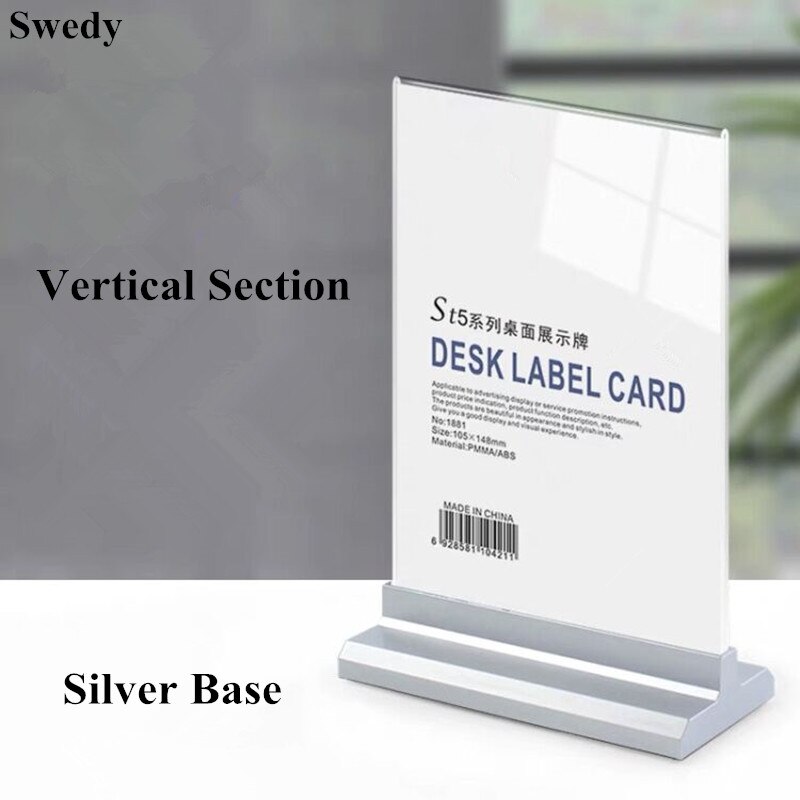 A5 148X210MM Double-Sided Desktop Acrylic Sign Holder Plastic Display Stand Restaurant Table Menu Card Flyer Holder Poster Frame: A5 Silver Vertical
