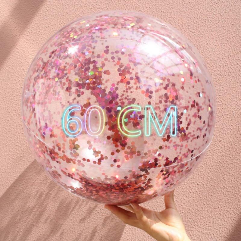 Summer Party Swimming Beach Ball Transparent Flash PVC Inflatable Color Sequins Feather Family Interaction Ball: 06 60cm