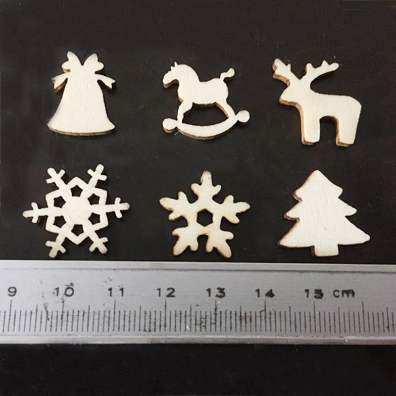 50pcs Natural Wood Christmas Ornaments Pendant Hanging Reindeer Tree Snowflakes Xmas Year Decor Home Decoration 62854