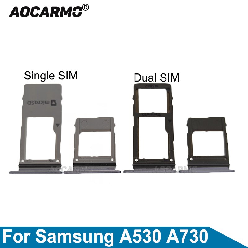 Aocarmo single &amp; dupla bandeja de cartão sim suporte microsd nano slot para samsung galaxy a8 plus 2018 a530 a730 a730f peça substituição