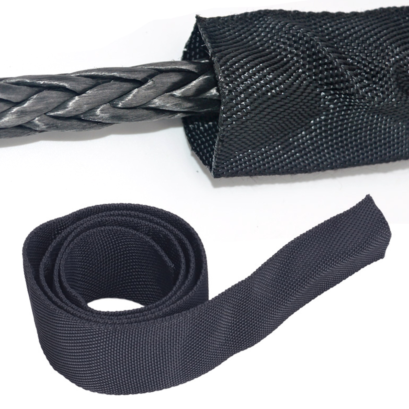 Universele Lier Touwbeschermer Polyester Lier Touw Beschermhoes Zwart voor 3 cm/1.18in Breedte Kabel Lijn (1M)