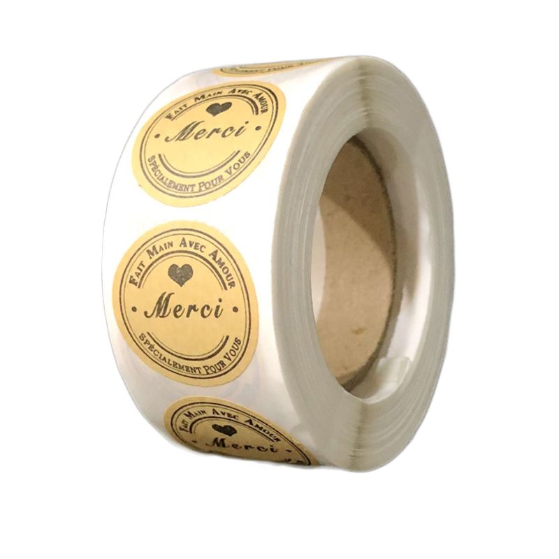 500pcs Merci Kraft Seal Sticker French Thank You Fait Main Avec Amour DIY Multifunction Paper Label Adhesive Seal Sticker
