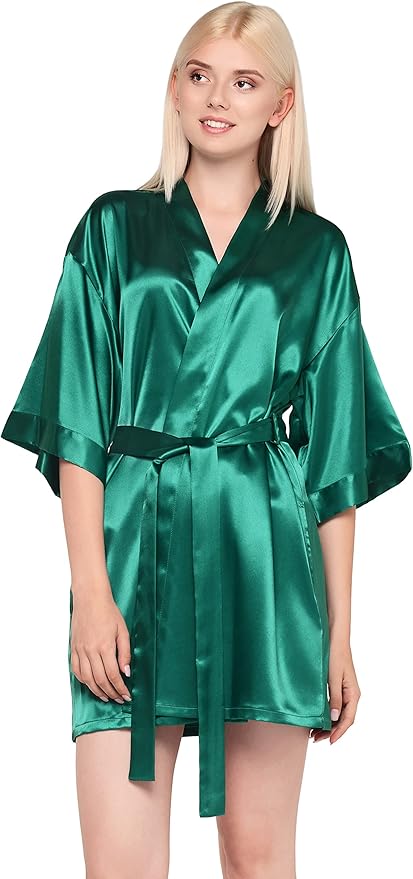 Donne calde di Seta Corto Damigella D'onore Della Sposa Abito sexy Da Sposa in Raso kimono Vestaglie Degli Indumenti Da Notte Camicia Da Notte del Vestito della Donna Accappatoio Pigiama Rosa: S / Oro