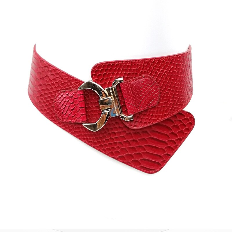 Mode Punk Elastische Taille Riem Breedte Vrouwen Krokodil Patroon Buikband Lederen Brede Band Gesp Cumberbanden: Red L Size