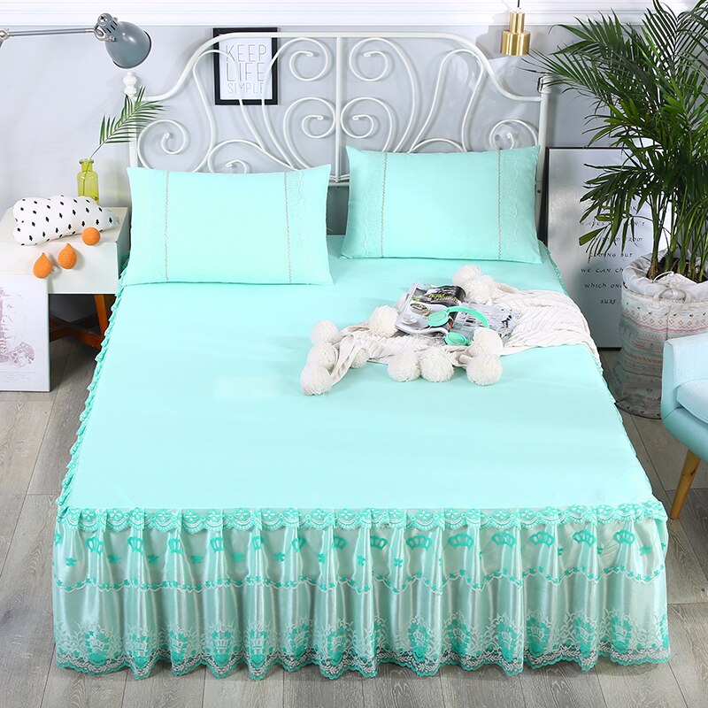quilted bedspread 100% cotton bedding skirt &amp;fitted sheet two in one Ruffles Jacquacd Bed cover cotton bed set Crown