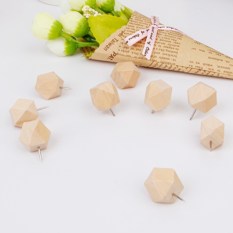 9 Pcs Wooden Thumb Tack Rhombic Decorative Drawing Push Pins Wood Head