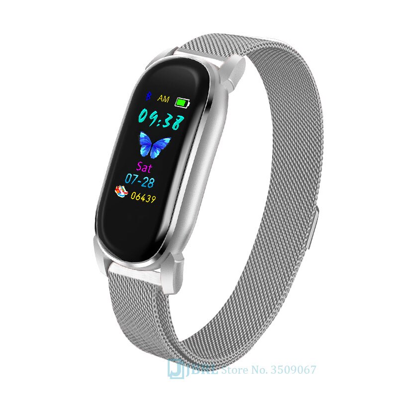 Temperatura Intelligente Banda Delle Donne Degli Uomini Braccialetto Intelligente Inseguitore di Fitness Per Android IOS Smartband Top di Lusso Intelligente Wristband della Fascia di Polso: steel silver