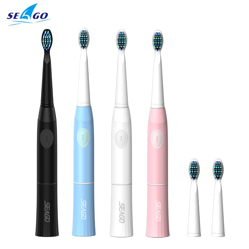 SEAGO Electric Toothbrush Sonic Adult Battery Tooth brush 2 Replacement Brush Heads Timer Waterproof brush your teeth E2