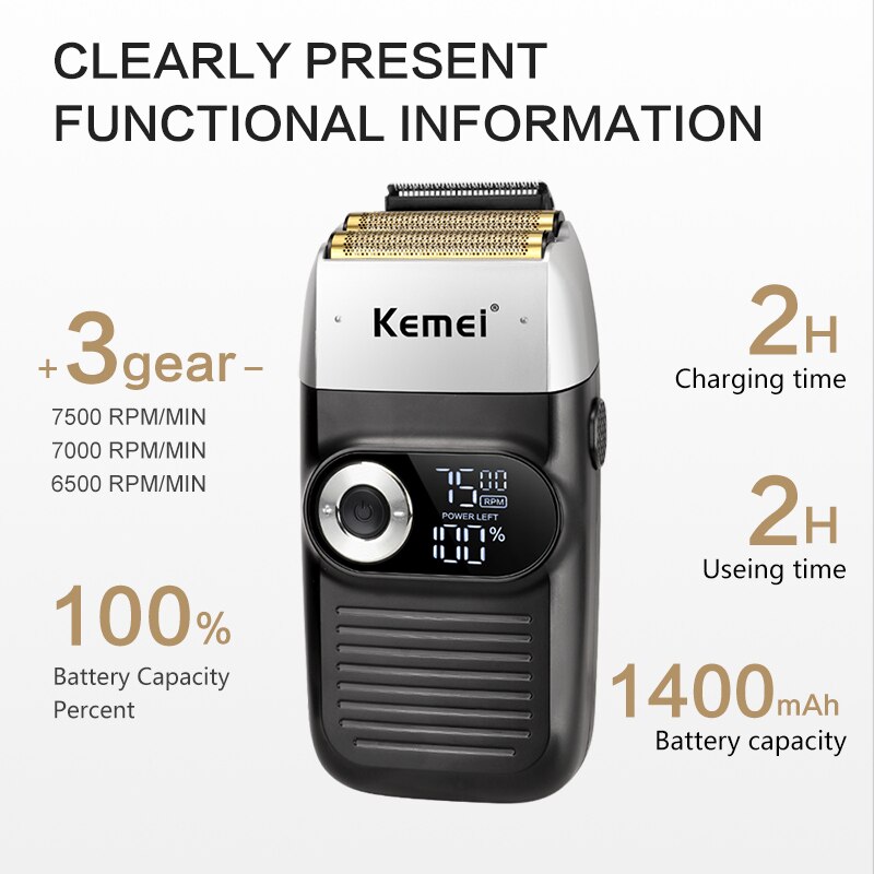 Kemei 2026 2 in 1 Rechargeable Electric Shaver LCD Display Portable Cordless Men Reciprocating Razor Beard 0mm Hair Trimmer