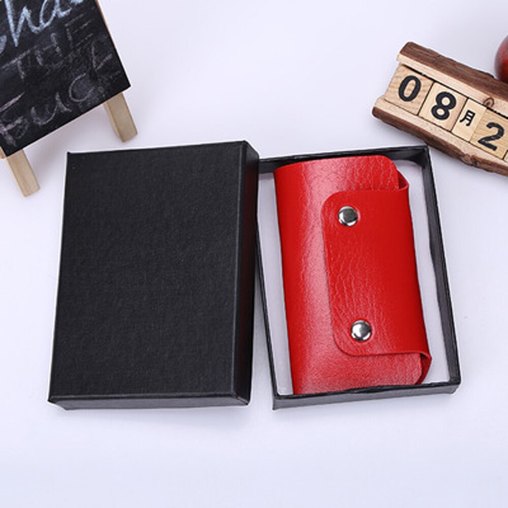 1 PC couleur unie Portable Pu cuir femme de ménage titulaires porte-clés porte-clés sac étui unisexe portefeuille couverture Simple sac de rangement: red