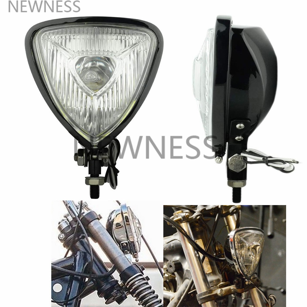 Faro de motocicleta Vintage, Retro, triangular, para Harley, Chopper, Cruiser, Bobber, Cafe Racer, Mini Faro de sección delgada
