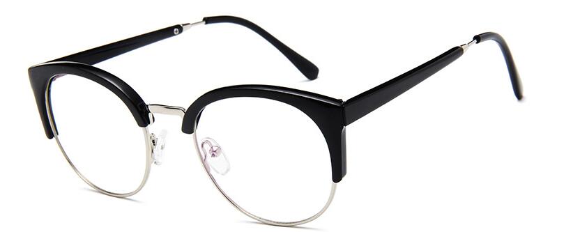 Jahrgang retro Halb randlose brille transparente rahmen runde klare linse gläser Frauen Männer optische rahmen Metall schlicht Gläser Klasse: Schwarz Silber-