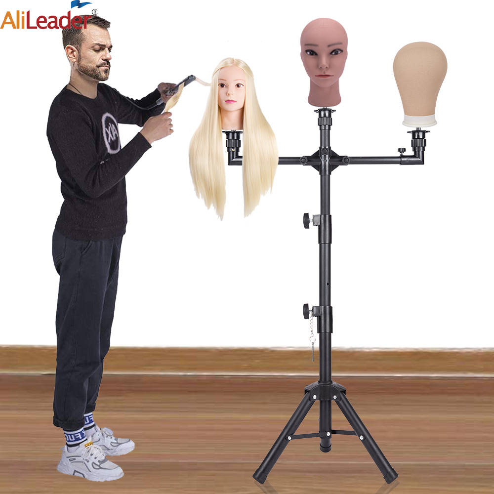 Soporte multifunción para peluca con tres soportes, trípode para peluca, soporte para cabeza de maniquí para bloque de lona, cabeza de maniquí/cabeza de muñeca de entrenamiento