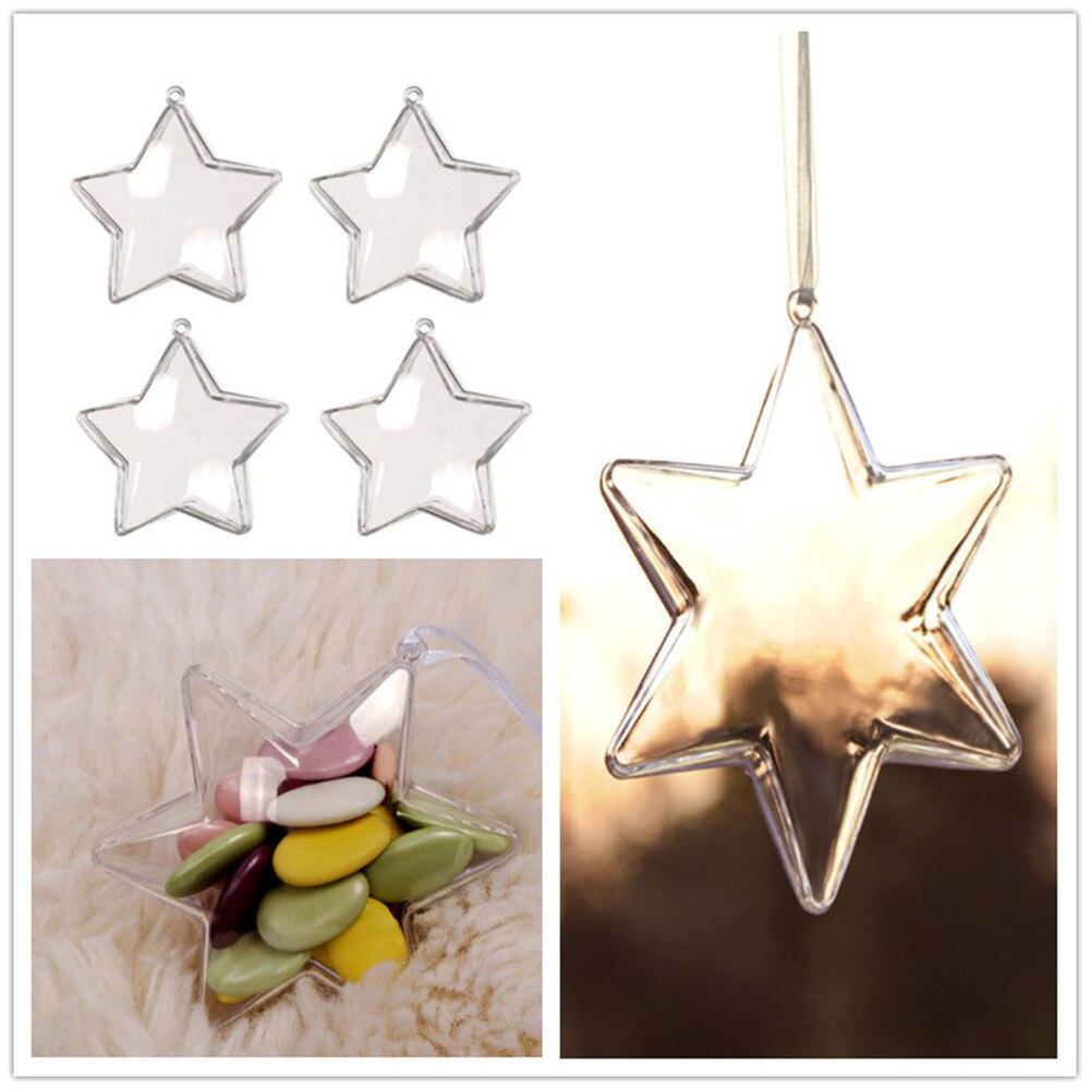 10PCS Fillable Star Shape Ornaments Transparent Pendants DIY Candy Boxs for Wedding Birthday Party (10.3cm)