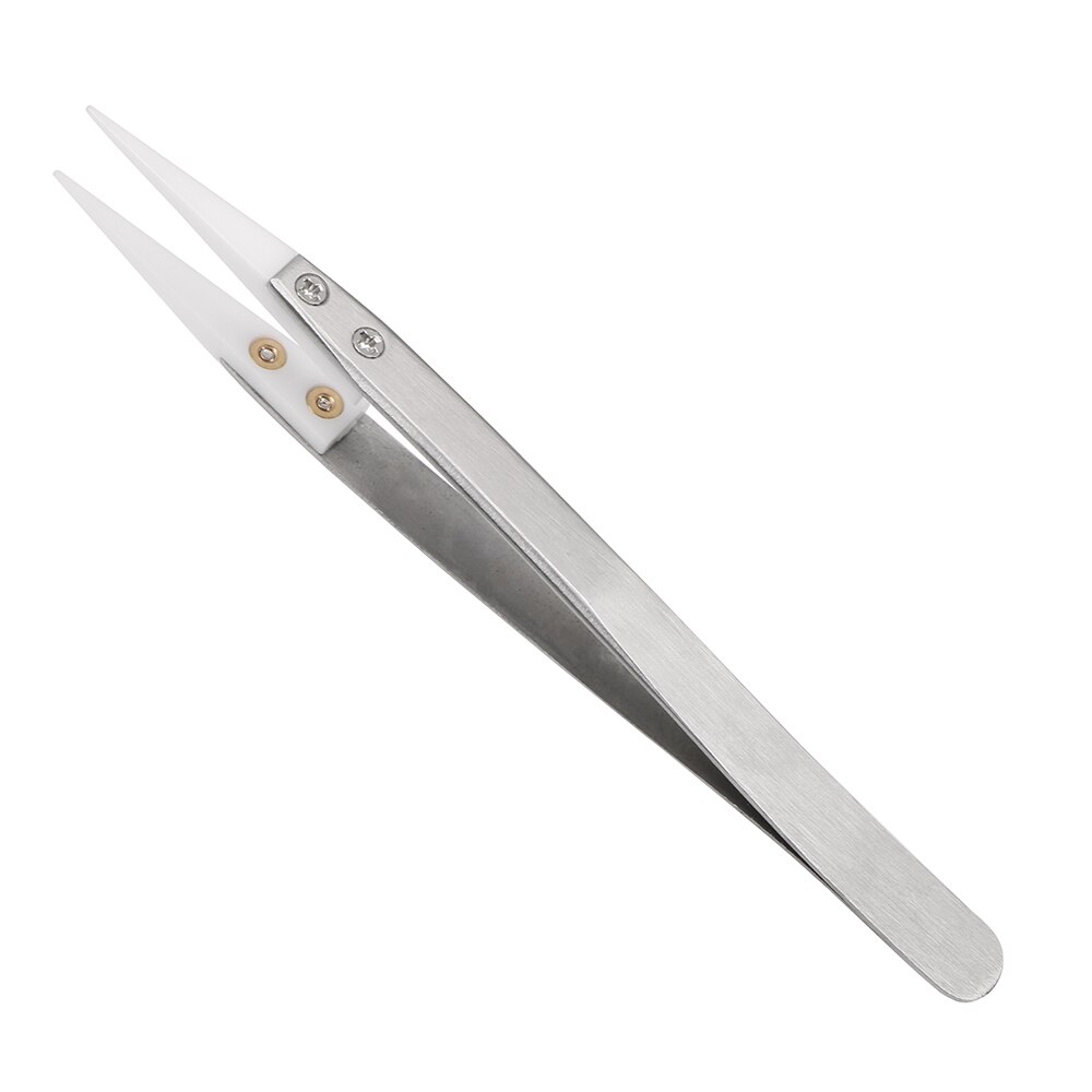 DIYWORK Precision Straight Aimed Tweezers Ceramic Tips Tweezers Anti-static High Temperature Resistant Stainless Steel Handle