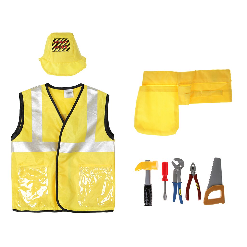 8pcs/Set Kids Construction Worker Dress Up Costume Uniform Toddlers Cosplay