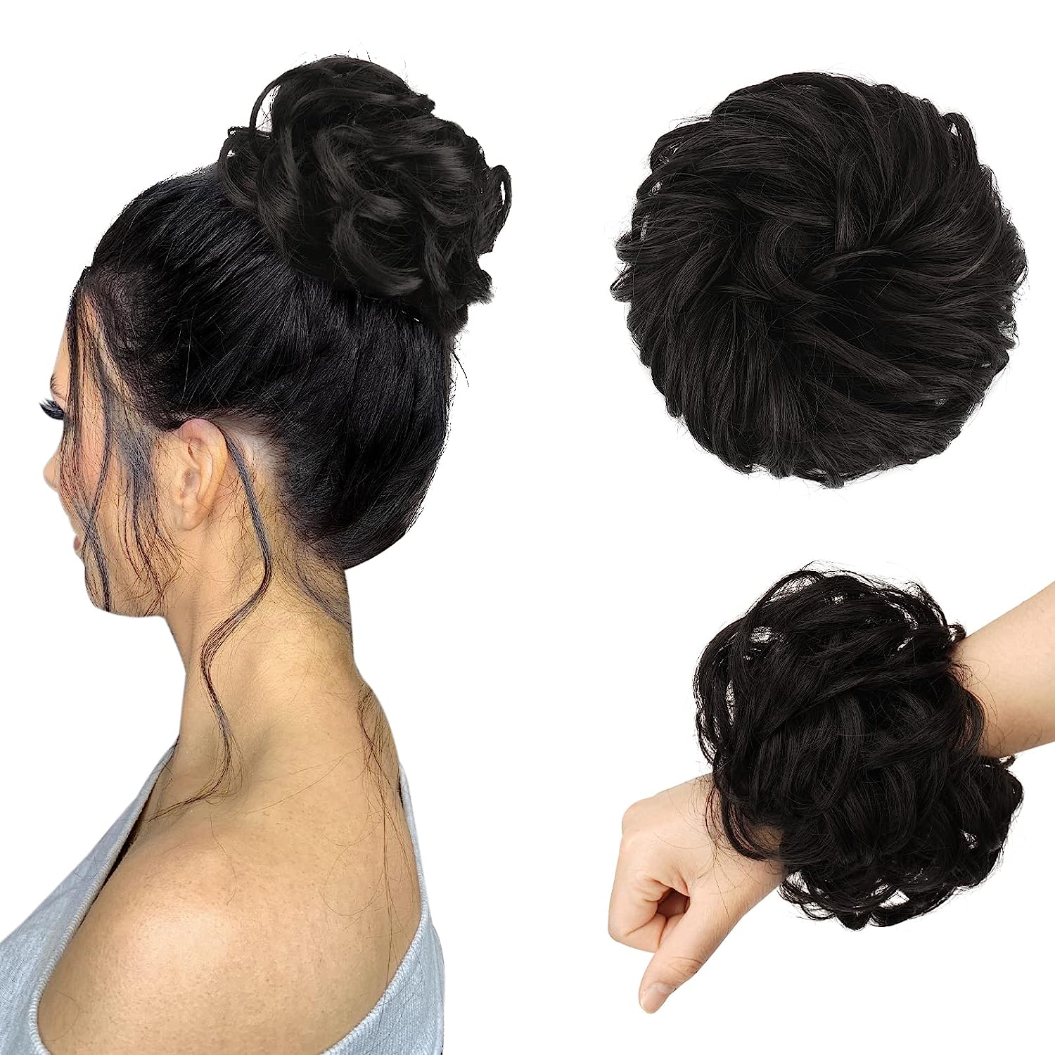 6-Zoll-Kunsthaar-Dutt-Erweiterungen, unordentliche lockige elastische Haargummis, Haarteile, Chignon, Krapfen, Hochsteckfrisur, Haarteile für Frauen: 4/27HL