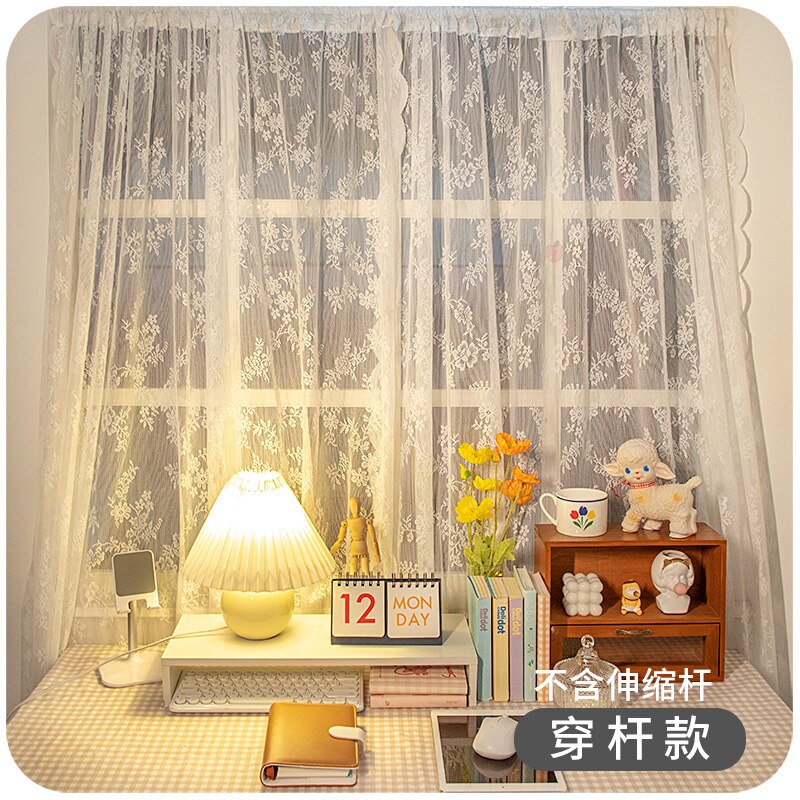 White Lace Window Net Curtains for Living Room Kitchen Curtain Screen Curtain Bedroom Aesthetic with Velcro Tulle Solid Color: Wear rod / 0.75x1.8m 1pc