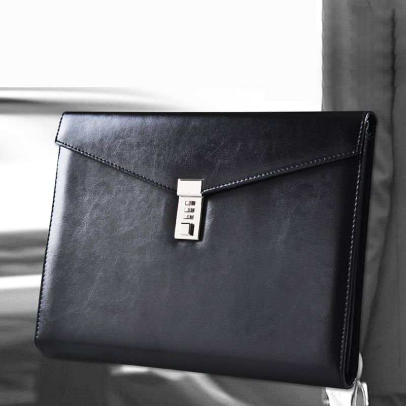 A4 Document File Folder with Password Lock Briefcase Organizer PU Leather Office U4LD