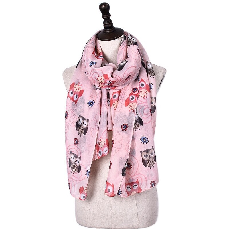coton Voile mince écharpe femmes dessin animé hibou imprimer châle musulman Hijabs foulard enveloppe islamique femme étole 80x190cm