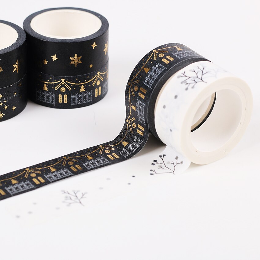 5m gør-det-selv minimalistisk sort hvid tekstureret papir washi tape sølv lille frisk blomster tape dekorativ selvklæbende tape klistermærke tape