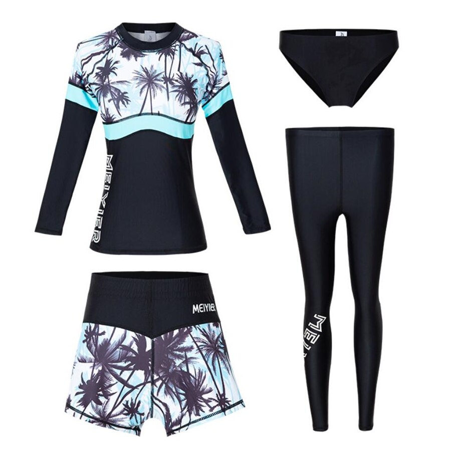 Modest burkini muslim swimwear womens full body swimsuit 4 Pieces islamic beachwear long sleeve bathing suit female: 2003-2 / L