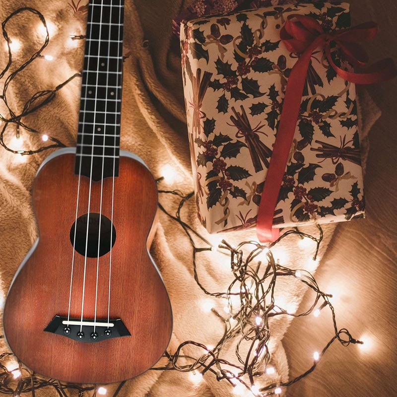 Aloha 21 tommer ukulele begynder sopran ukulele sapele træ 4 strenge guitar mahogni hals delikat tuning pind