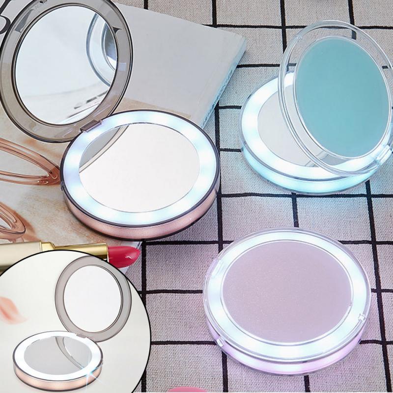 Makeup Mirror With Led Light Make Up Mirror LED Compact Mirror Mini Makeup Mirror Magnify Hand Held Fold Portable LED Light