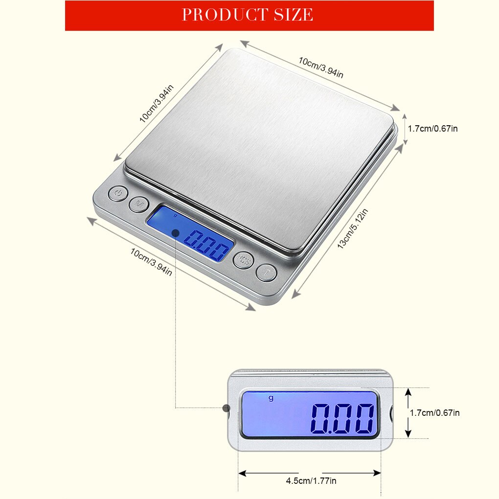 mini 2kg 1g Digital Scale LCD Electronic Scales Steelyard 500g 0.01g Kitchen Scales Postal Food Balance Measuring Weight Libra