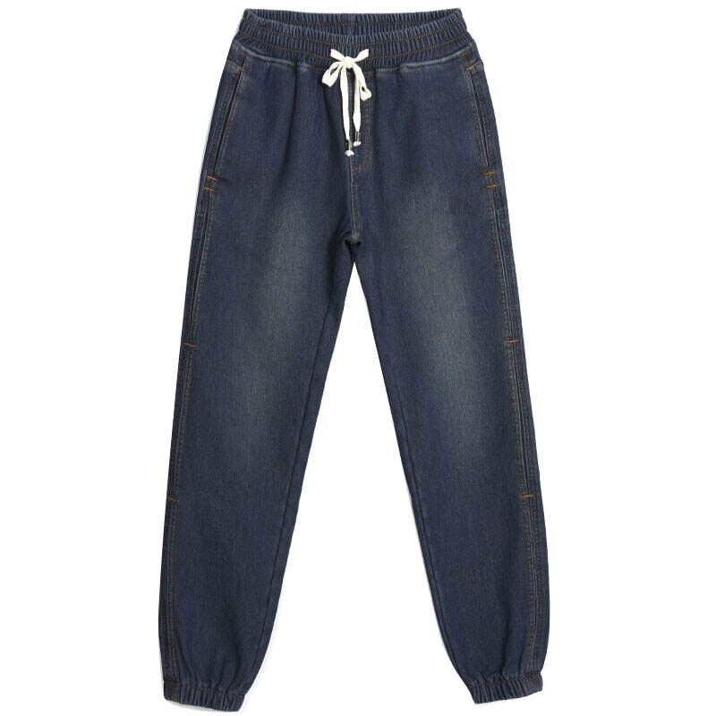 Plus velours épaissir Denim sarouel femmes automne hiver à lacets jean femme décontracté Long petit ami jean pour les femmes C6480