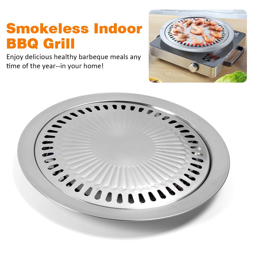 Grill Smokeless Grilling Plate BBQ Grill Tray Stovetop Outdoor Indoor Camping Picnic House Stainless Steel REUSEABLE Cooking