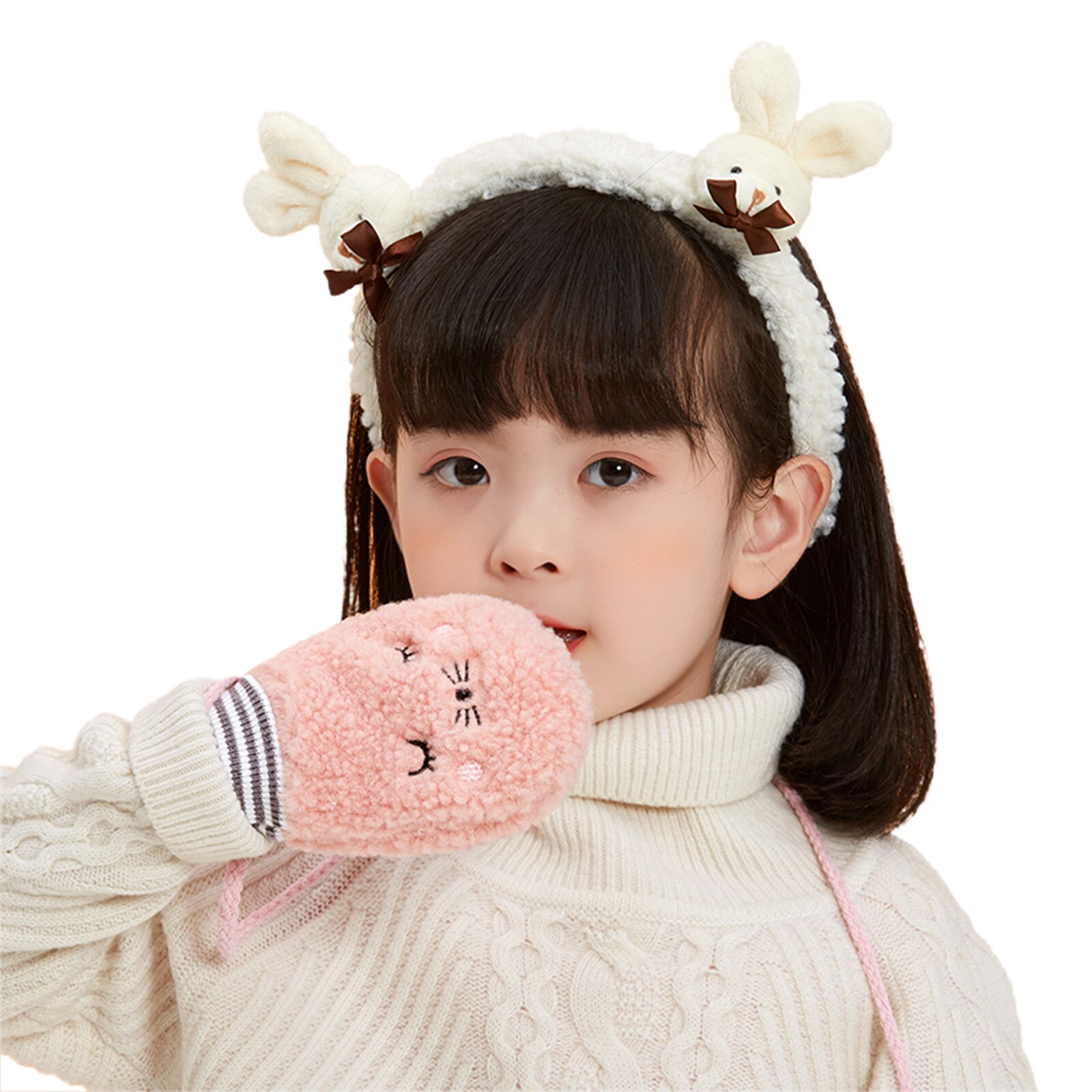 Mitaines chaudes unisexes, gants de dessin animé d'automne et d'hiver pour bébé avec ficelle Anti-perte