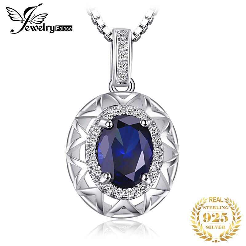 JewelryPalace Creato zaffiro Pendente Della Collana 925 sterlina d'argento Pietre Preziose Collana di Dichiarazione girocollo Donne Senza Catena