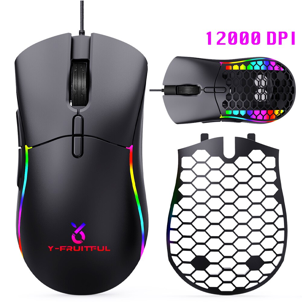 Wired Gaming Mouse RGB Computer mice Gaming Gamer Ergonomic Mouse 6 Button 12000DPI Replaceable housing Silent Game Mice For PC: Default Title